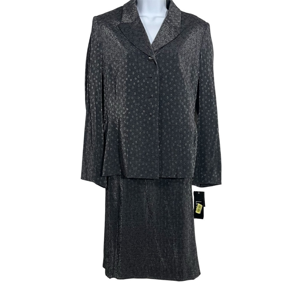 NWT Le Suit Grey Silver Patterned Skirt Set Size 8 Holiday Formal Professional